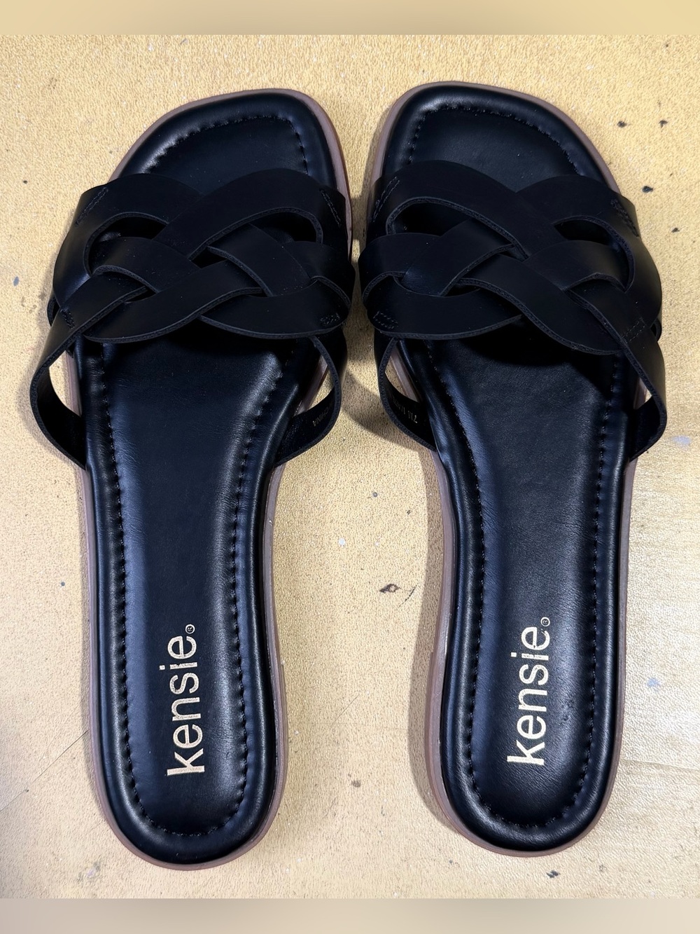 Kensie Black Braided Leather Slide Sandals